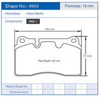 Thumbnail for Pagid Racing Brake Pads No. 4943 (Rear)