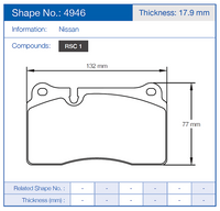 Thumbnail for Technical drawing of a Pagid 4946 brake pad with dimensions and Nissan branding