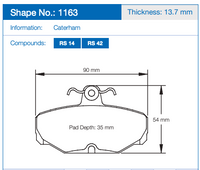 Thumbnail for Pagid 1163 Brake Pad Dimension Image