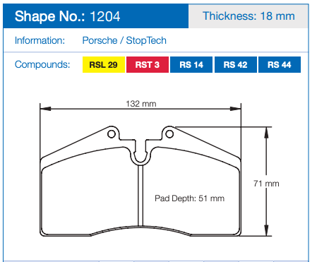 Pagid 1204 Brake Pad Dimension Image