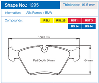 Thumbnail for Pagid 1295 Brake Pad Dimension Image