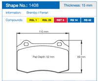 Thumbnail for Pagid 1408 Brake Pad Dimension Image