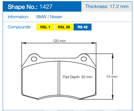 Pagid 1427 Brake Pad Dimension Image