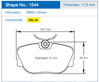 Thumbnail for Pagid 1544 Brake Pad Dimension Image
