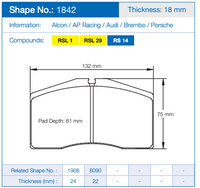 Thumbnail for Pagid 1842 Brake Pad Dimension Image