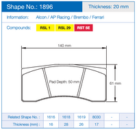 Thumbnail for Pagid 1896 Brake Pad Dimension Image