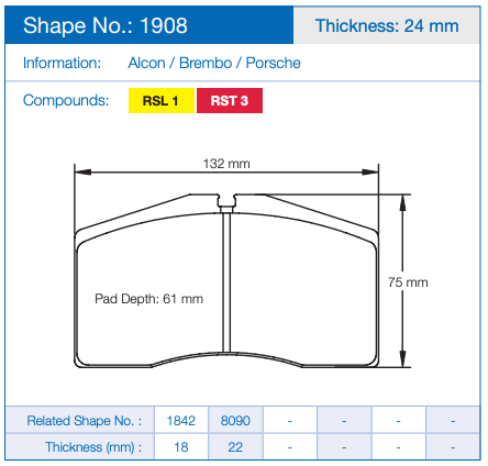 Pagid 1908 Brake Pad Dimension Image