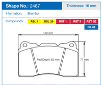 Thumbnail for Pagid 2487 Brake Pad Dimension Image