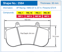 Thumbnail for Pagid 2564 Technical dimension diagram of a brake pad, showing shape number 2564, thickness 30 mm, pad depth 64 mm, and overall height 74.3 mm.