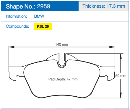 Pagid 2959 Brake Pad Dimension Image