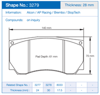 Thumbnail for Pagid 3279 Brake Pad Dimension Image