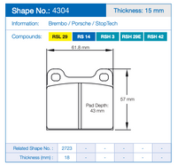 Thumbnail for Pagid 4304 Racing Brake Pads