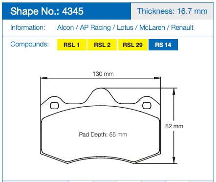Pagid 4345 Brake Pad Dimension Image