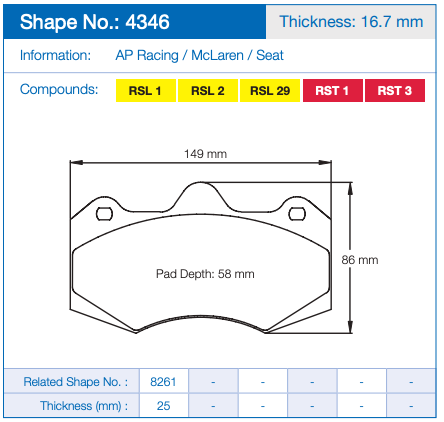Pagid 4346 Brake Pad Dimension Image