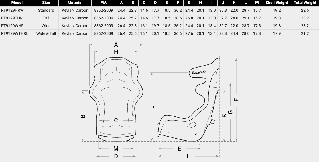 Racetech RT9129 Carbon Kevlar Racing Seat