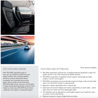Thumbnail for A product information sheet for the RECARO Specialist S, M seat, showing black leather and black nardo upholstery options, a small inset photo of the seat installed in a car, and detailed feature and attribute text on a white background.