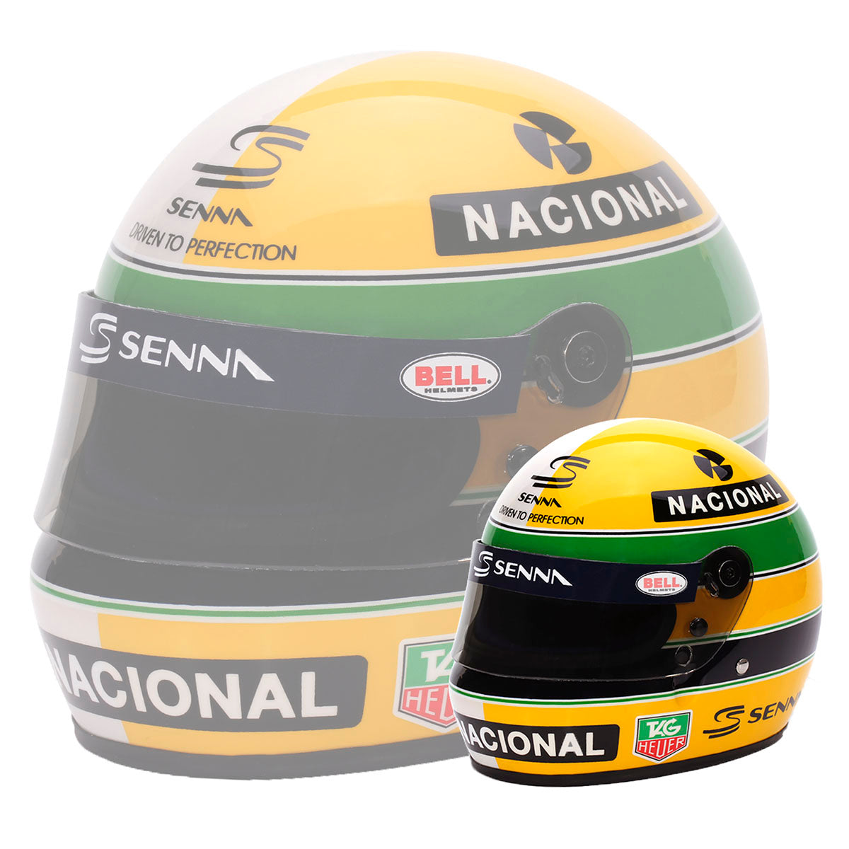 bell half scale helmets Bell Ayrton Senna 1:2 Scale F1 30-Year Legacy Replica Mini-Helmet – Discovery Parts