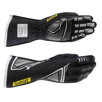 Thumbnail for Black Sabelt Geckotech TG-11 Hero racing gloves with white accents on a white background