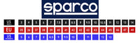 Thumbnail for Sparco size chart with color-coded sizes on a white background