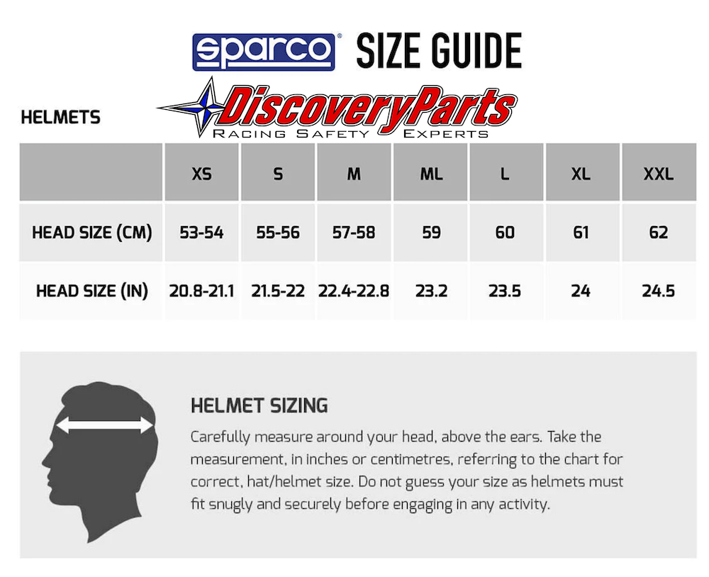 Sparco Prime RF-10 8860 Supercarbon size chart Image