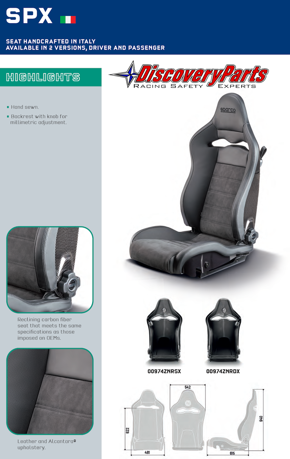 Sparco SPX Carbon Fiber Seat Measurements