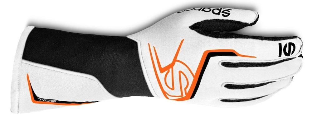 Sparco Tide-K Kart Racing Glove - White / Orange 00286NRAF Front Image