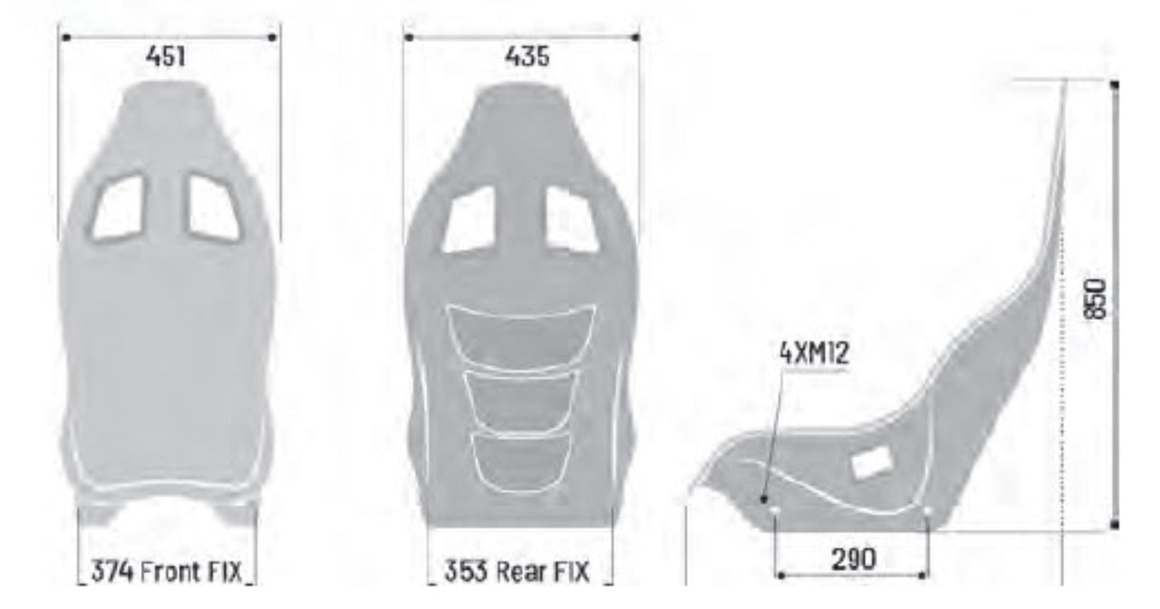 Sparco Ultra Race Seat 008037FNR Dimensions