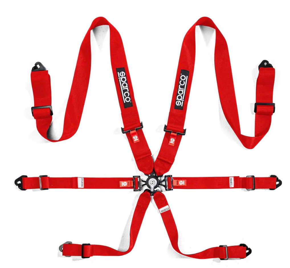 Sparco 6 Point Competition aluminum pull down racing harness with 2030 expiry