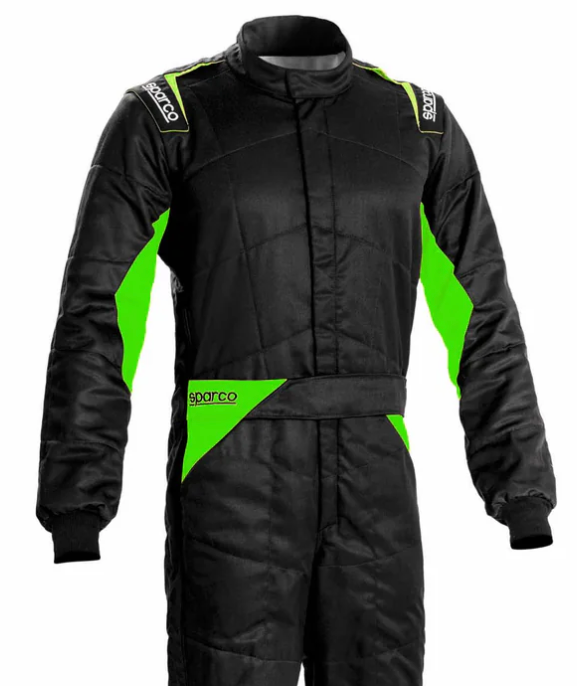Sparco Sprint Race Suit Black Green 001093NRVF Closeup Image