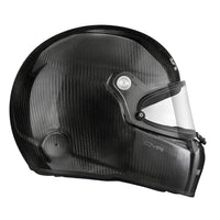 Thumbnail for Black carbon fiber karting helmet with visor on a white background