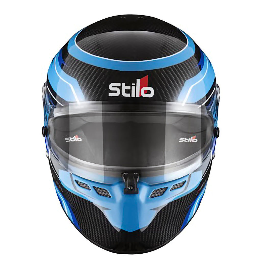 Stilo ST6 CMR Carbon Lite Blue karting helmet featuring ultra-lightweight construction for junior drivers