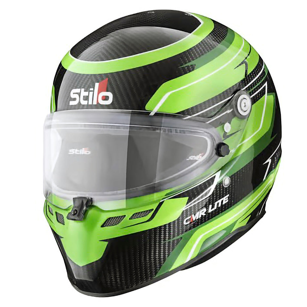 Stilo ST6 CMR Carbon Lite Green karting helmet with lightweight carbon shell and FIA CMR approval