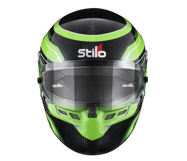 Stilo ST6 CMR Carbon Lite Green carbon fiber karting helmet built for high-impact protection