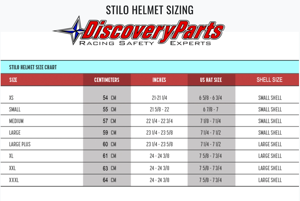 STILO WRC Venti Range Composite helmet FIA 8859-SA2020 size chart image