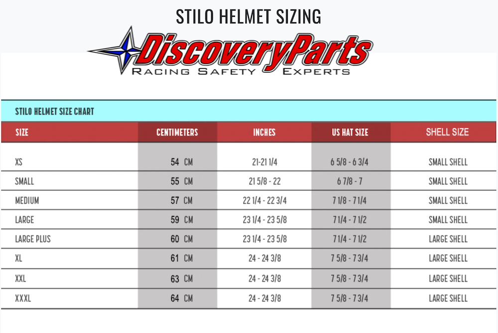 STILO ST5 GT ERO CARBON FIBER 8860-2018 HELMET SIZE CHART IMAGE