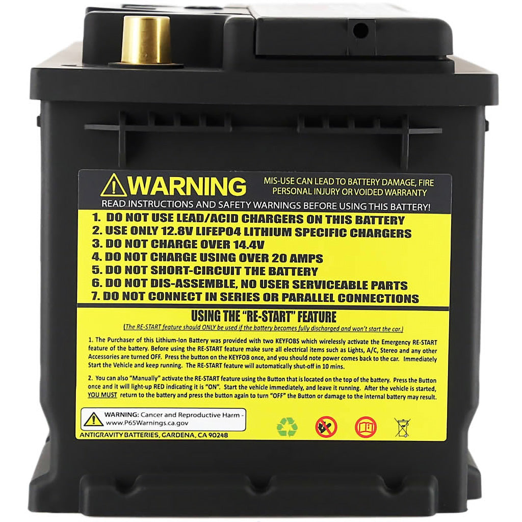 High-performance Antigravity H7 Group 94R lithium starter battery on display