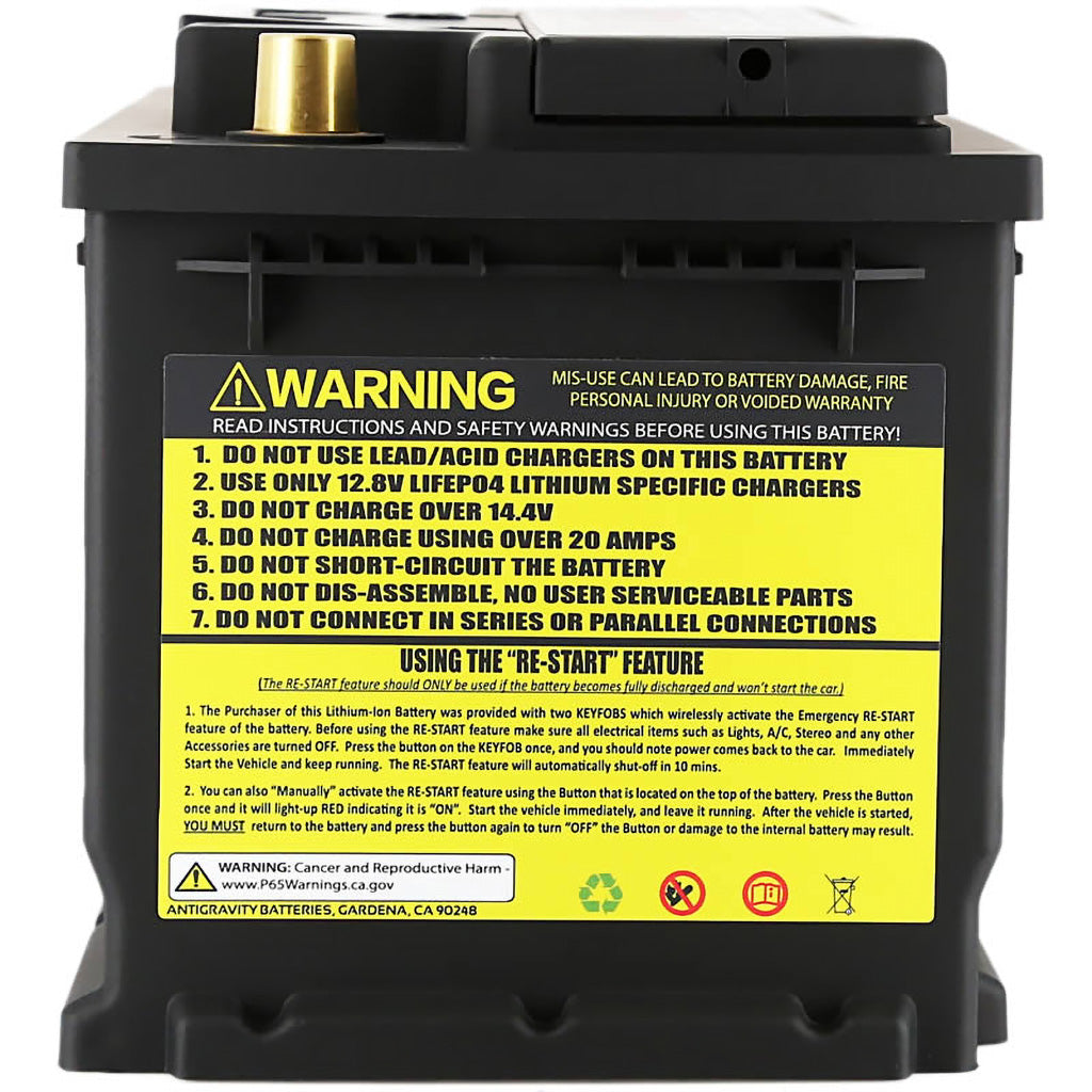 High-performance Antigravity H8 Group 49 lithium starter battery on display