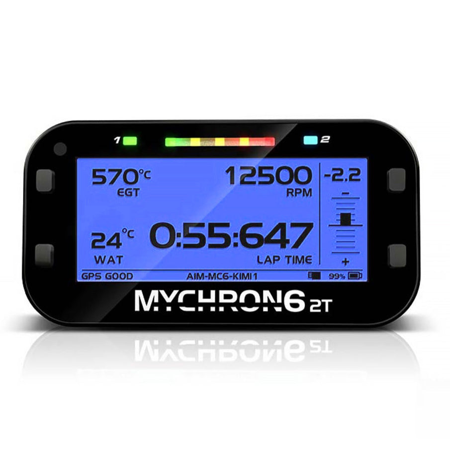 AiM MyChron6 2T dual temp karting data logger blue screen