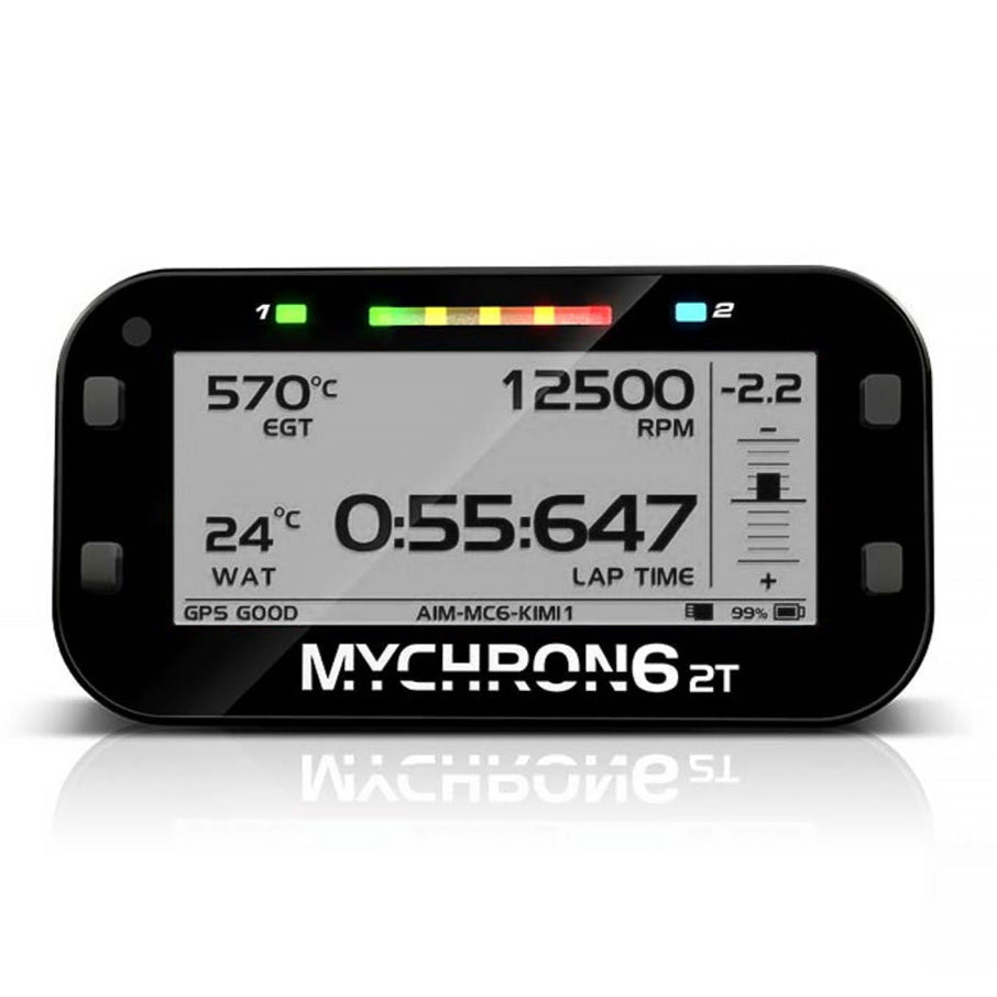 AiM MyChron6 2T dual temp karting data logger grey screen LED