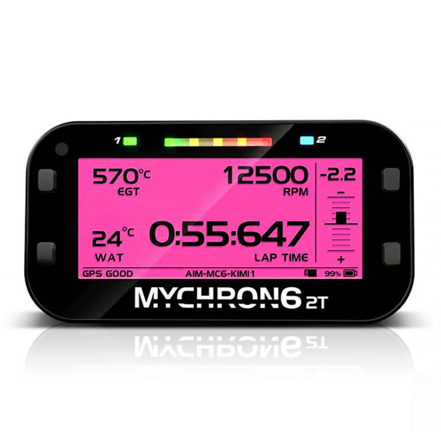 AiM MyChron6 2T dual temp karting data logger pink LED screen color