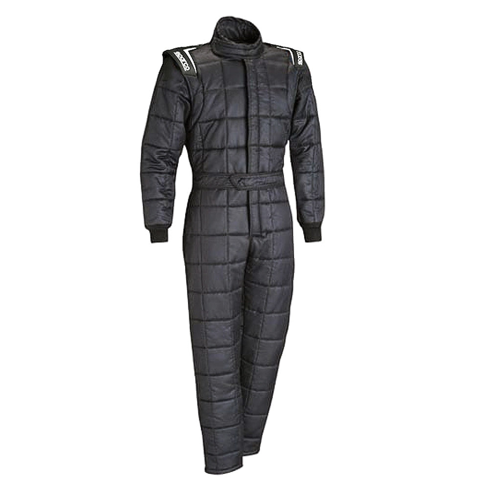 X-20 Drag Racing Suit in a one-piece design, featuring a sleek black finish with box-quilt stitching, fully floating sleeves, and SFI 3.2A/20 certification for maximum protection and comfort.