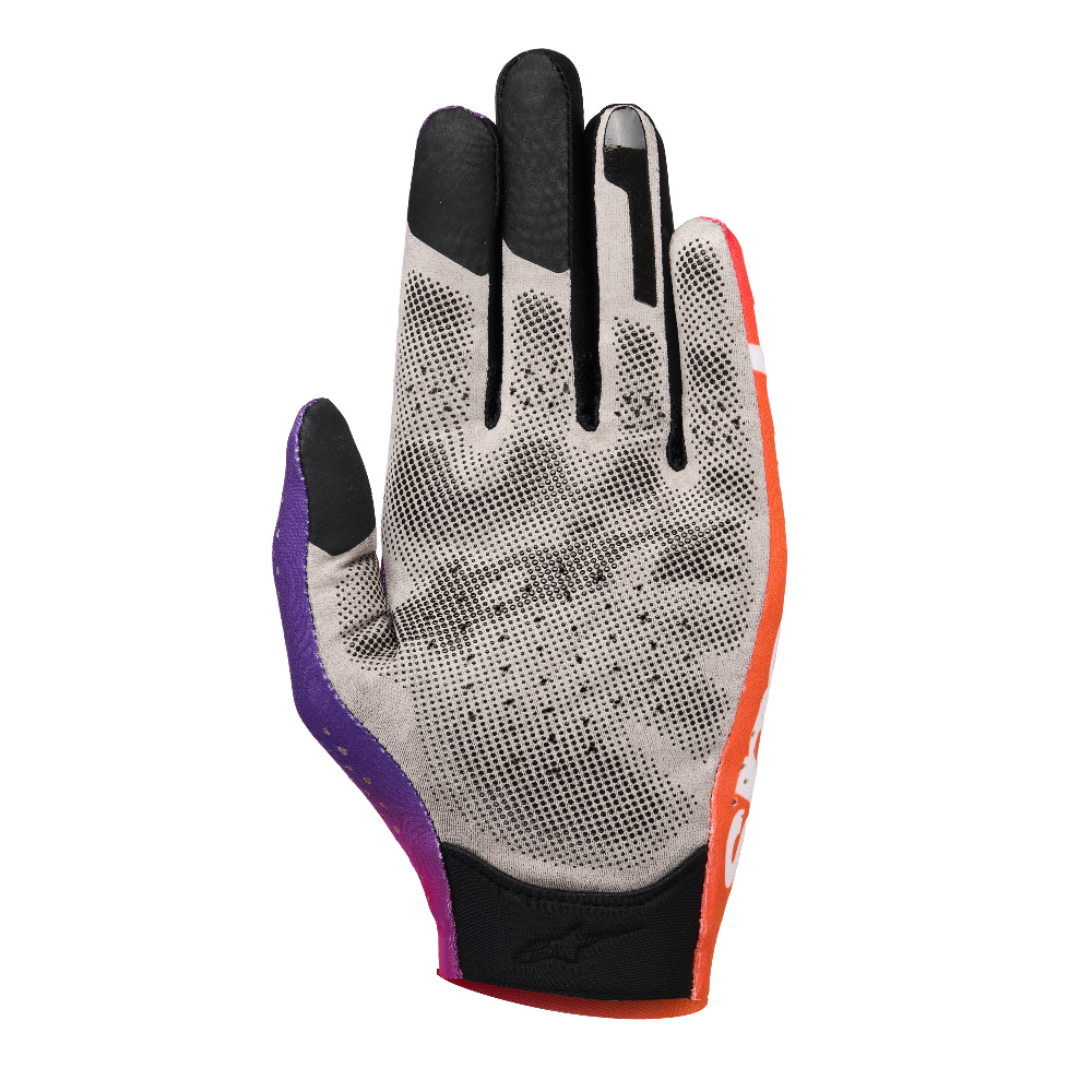 Alpinestars SIM Gloves Graphic 2 Orange Neon/Purple/White front view