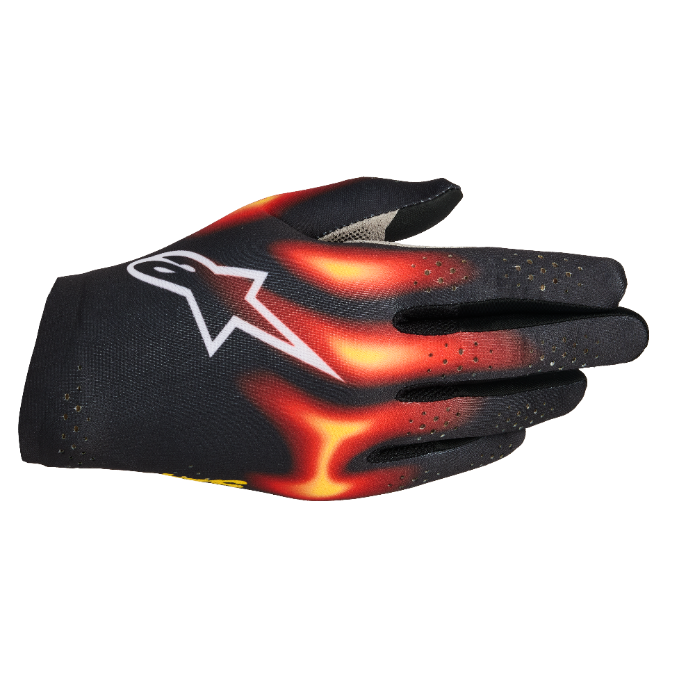 Alpinestars SIM Gloves Graphic 3 Black/Bright Red/Warm Yellow front view