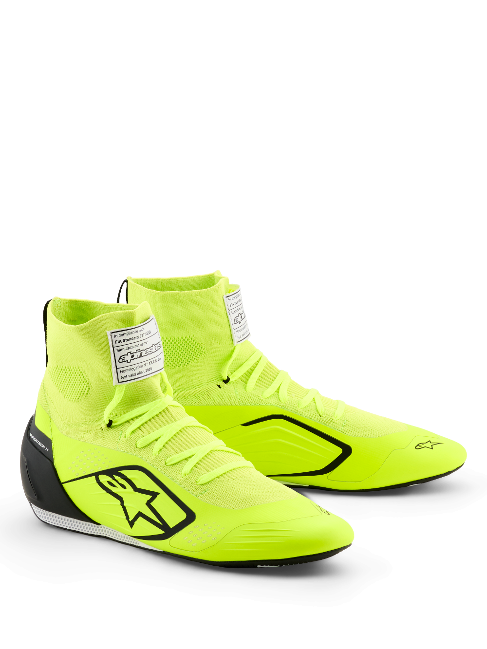 Alpinestars Supertech K karting shoes in fluo yellow and black front angle view
