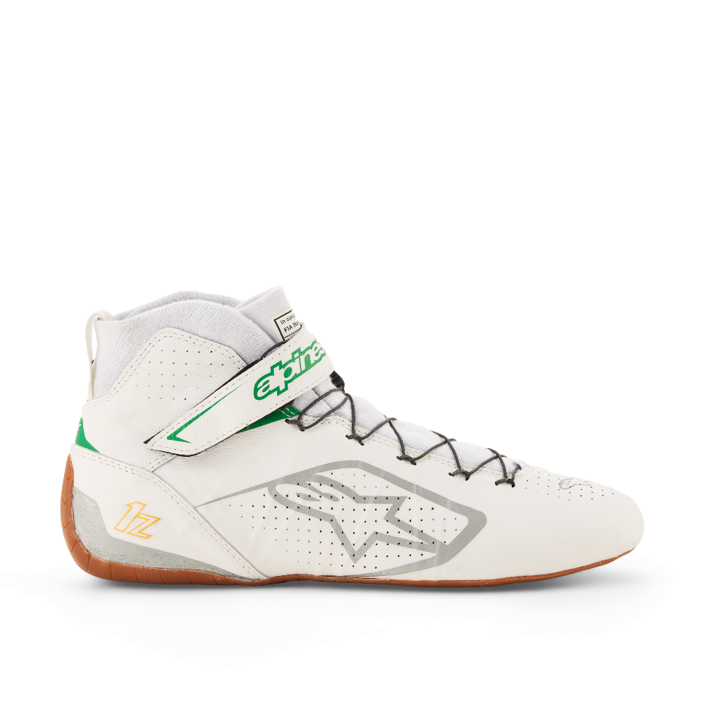 Alpinestars Tech-1 Z v3 racing shoes white green fluo left side view