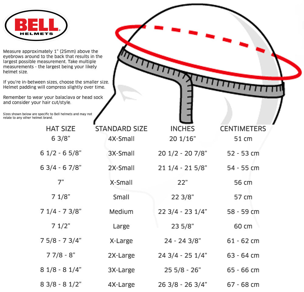 bell br8 carbon fiber helmet sa2025 size chart image