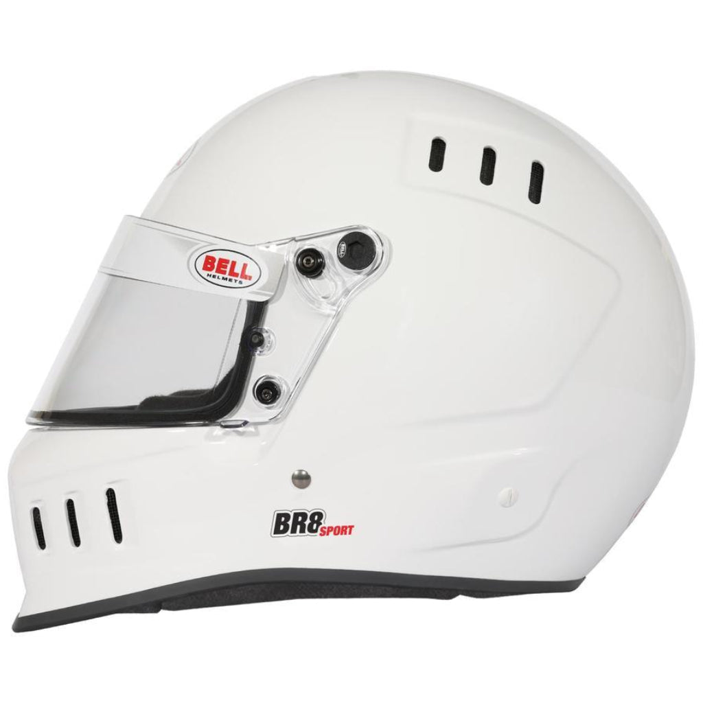 Bell BR8 Sport white full face helmet left side profile showing ventilation ports image