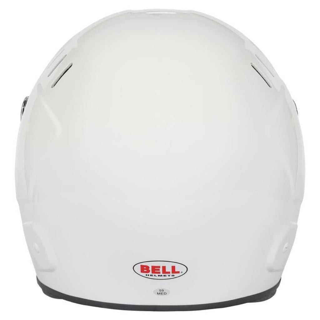 Bell BR8 Sport white full face helmet rear view with Bell logo image
