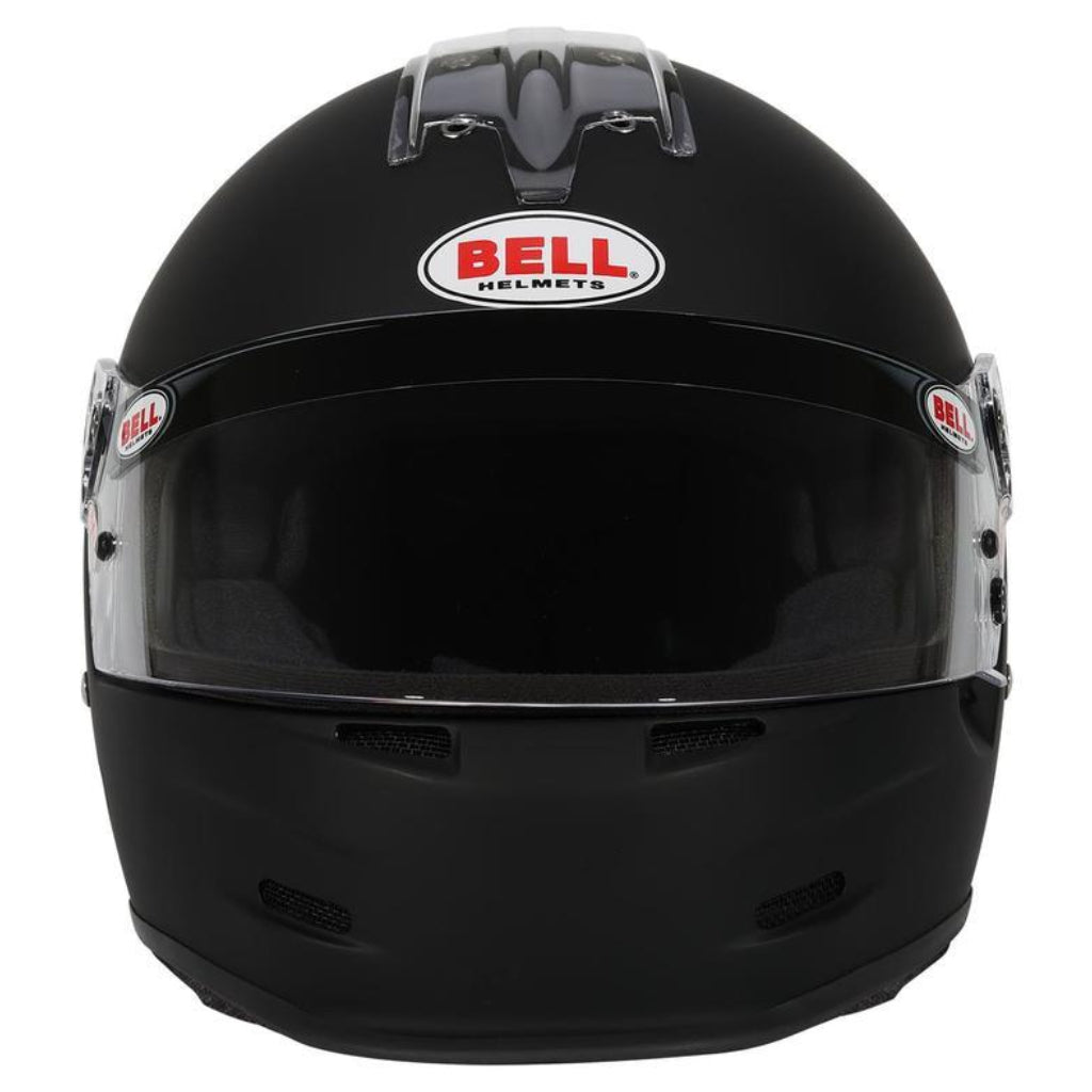 Bell GP2 Youth Sport matte black helmet front view with clear shield installed