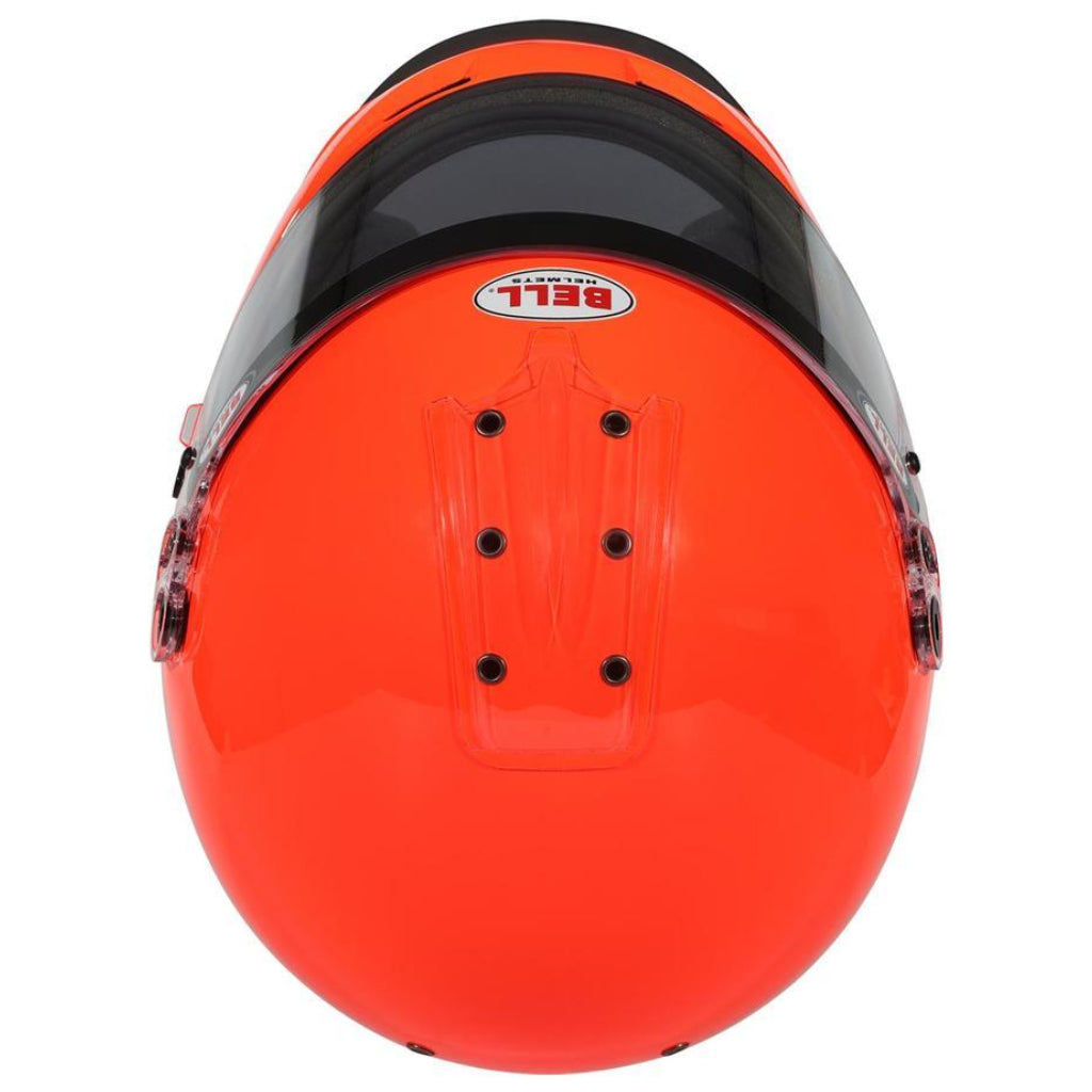 Rear view of Bell GP2 Youth Sport orange helmet showing smooth shell contour and rear ventilation points